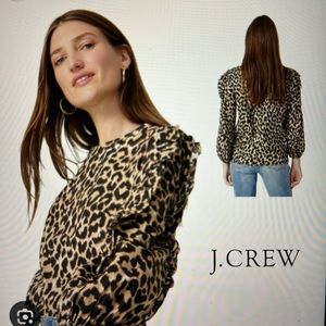 J Crew Ruffle-sleeve top in leopard